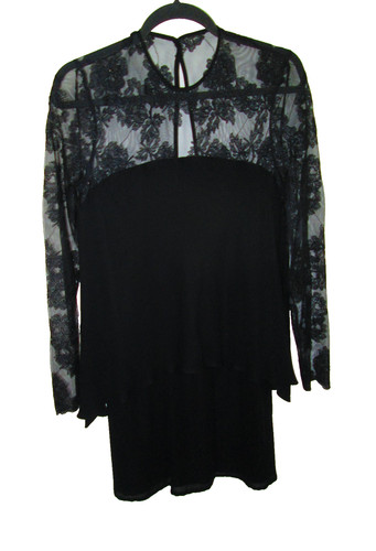 Giorgio Armani le Collezioni Dress Size 46 12 US  Black Tiered Lace