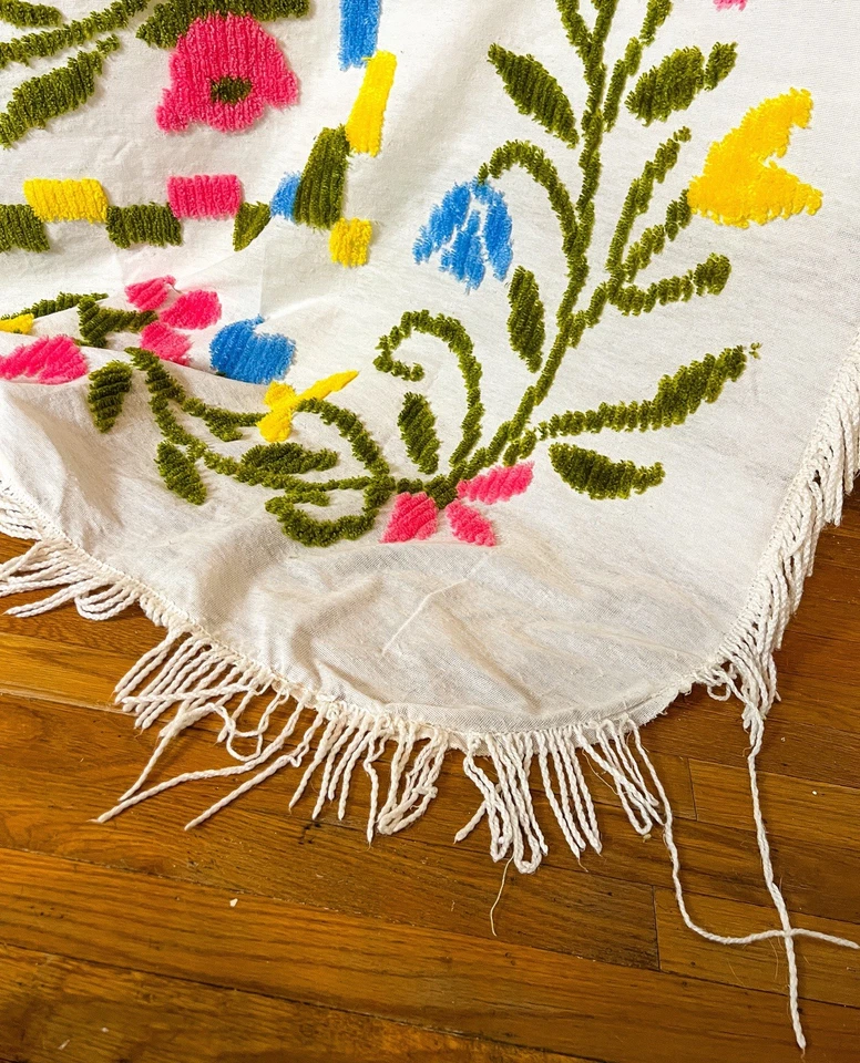 Cubrecama Vintage Vibrante Bordado Crewel Queen King Arte Popular Boho Foto 3 de 4