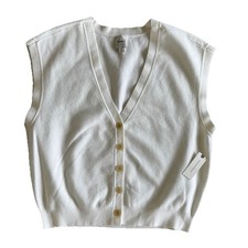 Anthropologie Maeve Button Up Sweater Vest Size M Ivory V Neck - NWT