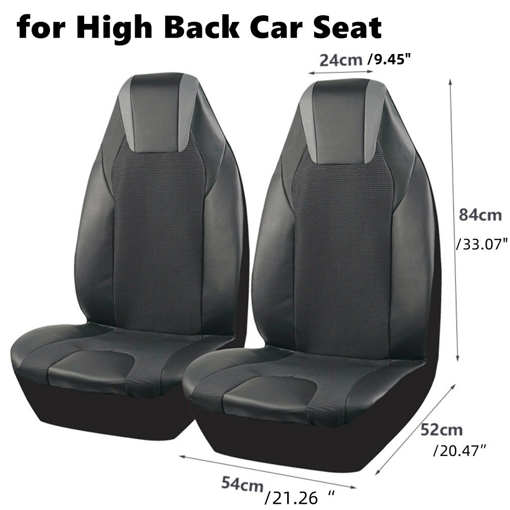 2pcs High Back Bucket Seat Covers Car Front Row Seat Protector Covers Black/Gray