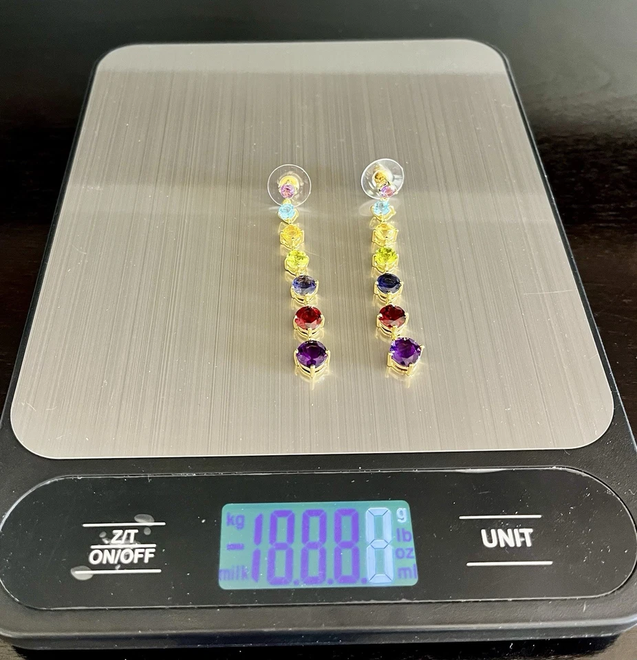 Висячие серьги с разноцветными драгоценными камнями 926 с штампованным покрытием Ylw Gld 3+ TCW 2,25 дюйма - Изображение 4 из 4