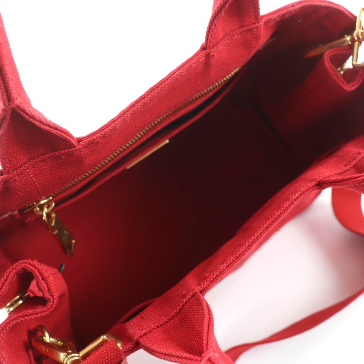 PRADA 1BG439 Canapa Triangle Logo Plate 2WAY Canvas Tote Bag Handbag Red Wit thumbnail 9