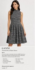 GANNI Gray Tweed Fit & Flare Dress Sleeveless High Neck Size S