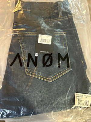 ANOM Mens Slim Fit Jeans Blue Dark Wash Denim Mid Rise 5-Pocket Logo NWT 28