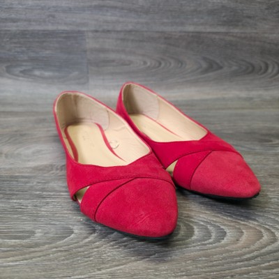 Charles Albert Flats Women 8 Red Pointed Toe Faux Suede Classic Ballet Timeless