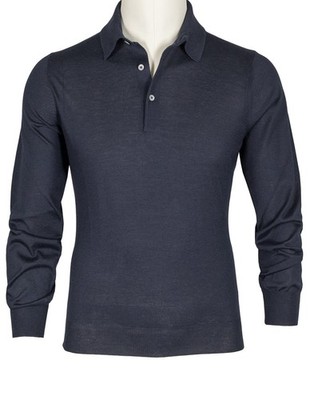  SOBS Dark Blue Cashmere Silk Blend Polo Neck Jumper