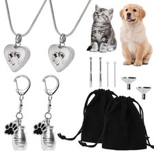 2 Set Pet Cremation Jewelry for Ashes, Dog/Cat Urns Keychain, Heart Urn Neckl...