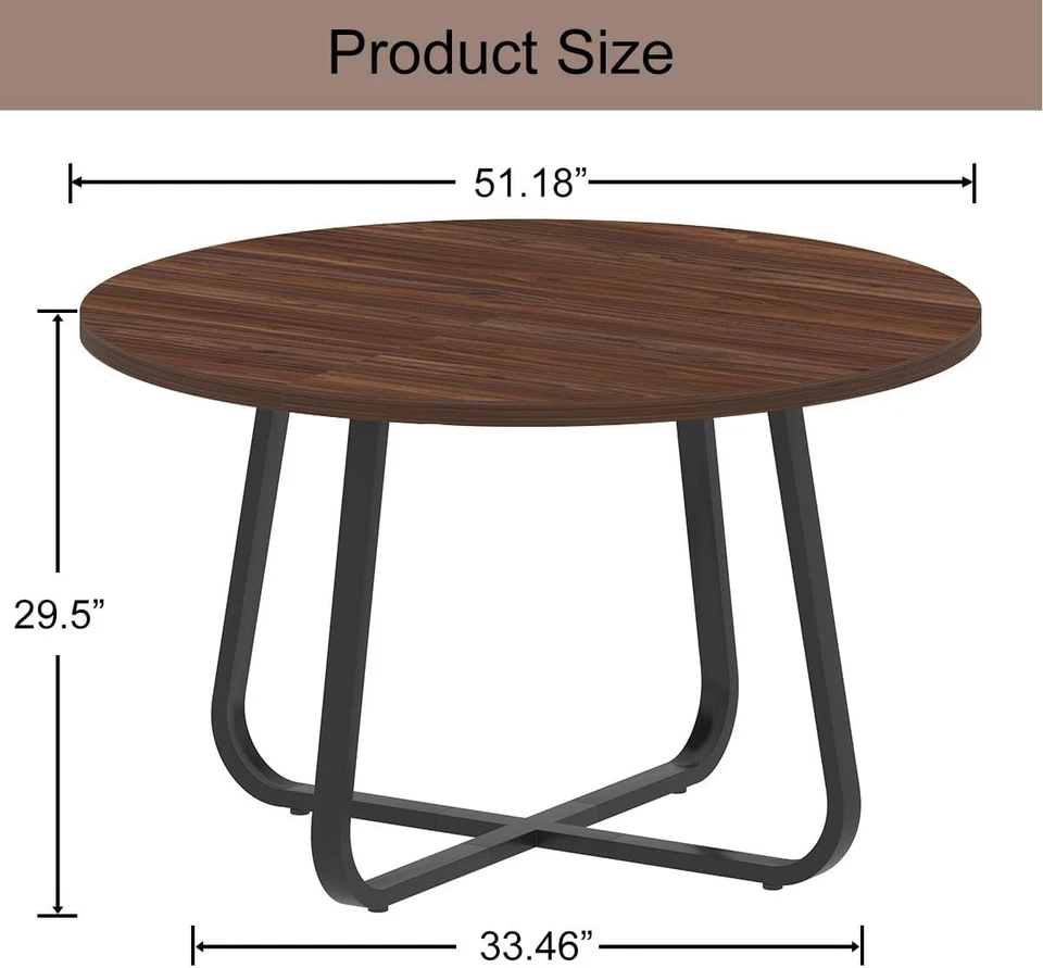 Round Walnut Dining Table 4-6 Seater Wood Metal Kitchen Home 130cm - Image 2 of 4