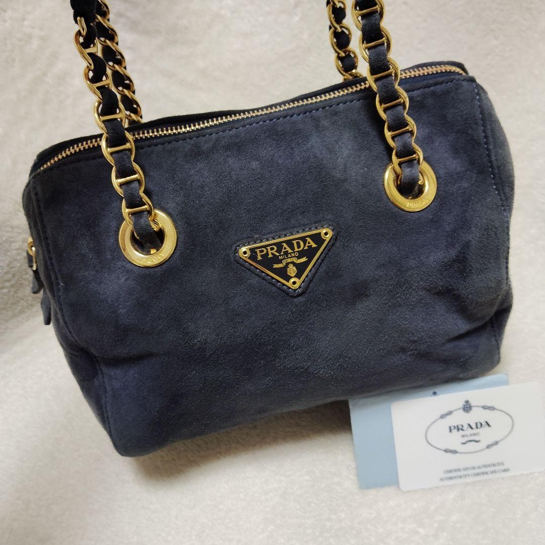 PRADA Mini Handbag Chain Suede Triangular Logo Go… - image 20