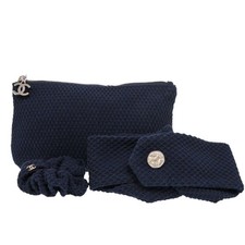 CHANEL hair band scrunchie pouch 3-piece set travel set cotton navy 0541 CHANEL
