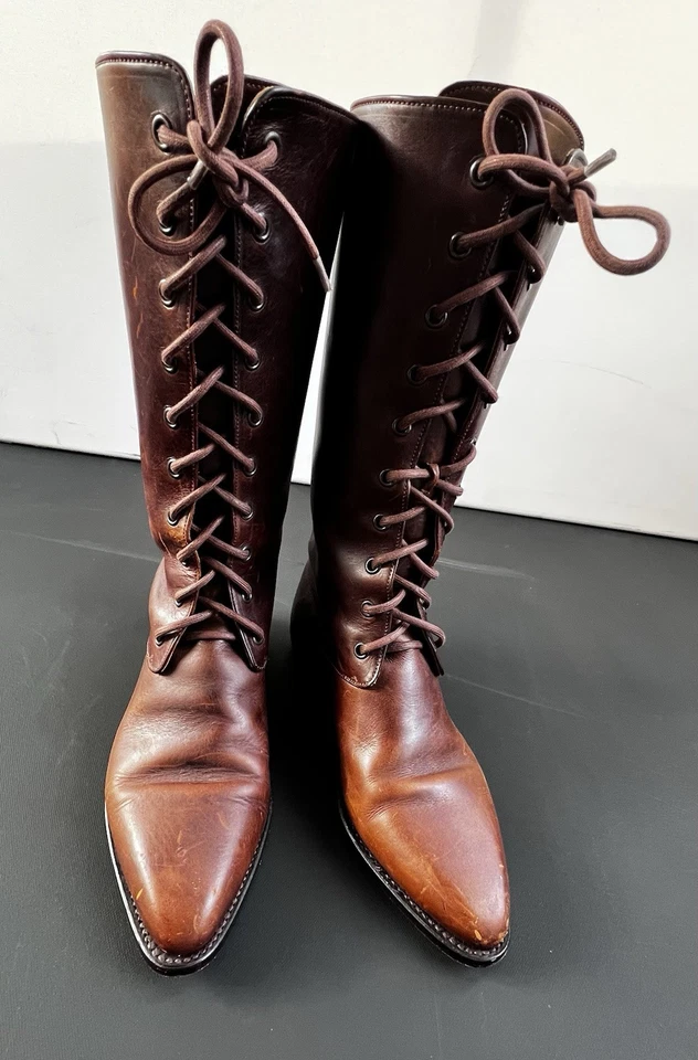 Bota vintage Cole Haan Country con cordones para mujer talla 7B cuero marrón boho Foto 3 de 4