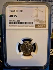 1942 Mercury Dime NGC AU 58 Silver 10C Denver KM#140