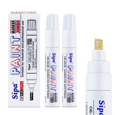 Jumbo White Paint Markers Pens, 2 Pack Oil Based Chisel Tip Permanent Paint
