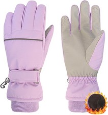 Girls Winter Ski Gloves Kids Waterproof Snow Gloves Warm M 5-8T Purple