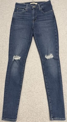 Levi s 721 Women s High Rise Skinny Jeans 26 Blue Distressed Ripped Stretch