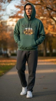 Sitka Alaska The Last Frontier Hoodie Mens XL Grizzly Bear Forest Green Fleece