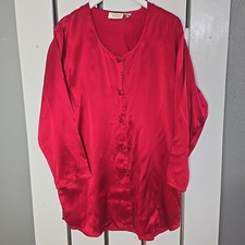 Victoria s Secret VTG Gold Label Silk Pajama Long Sleeve Shirt Dress Top Med Red