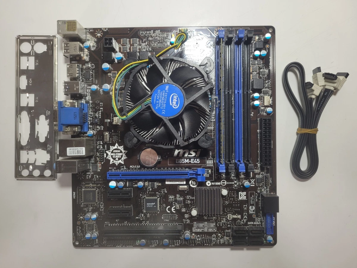 MSI B85M-E45 Motherboard Core i5-4590, 8GB RAM, IO Shield #1499 | eBay