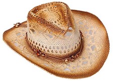 Livingston Men  Women's Woven Straw Cowboy Hat w/Hat Band; OS Bead Brown 