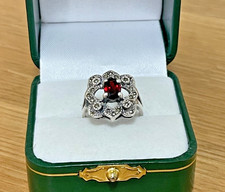 Art-Deco-Style Garnet Solitaire  Marcasite Sterling Silver Ring, 7
