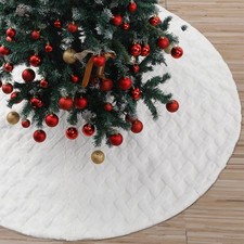 72 Inch Faux Fur White Christmas Tree Skirt for 7.5ft to 12ft Tree with Diamo...