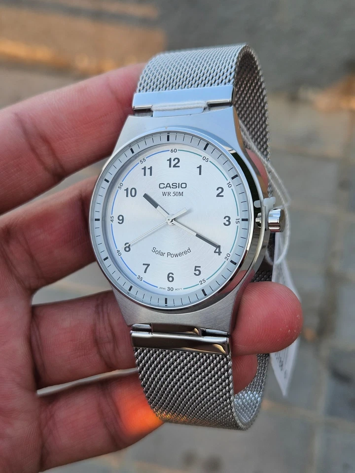 Casio MTP-RS105M-7BVDF Solar Powered Men's Watch Silver Mesh Band 50M Water Resi - Image 2 of 4