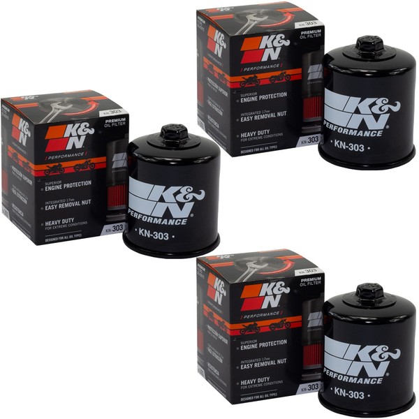 ÖLfilter K&N KN-303 Set 3 StüCk FüR Kawasaki KVF Polaris Sportsman Yamaha-image
