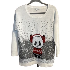Notations Womens Cozy Panda Bear Christmas Sweater Size M