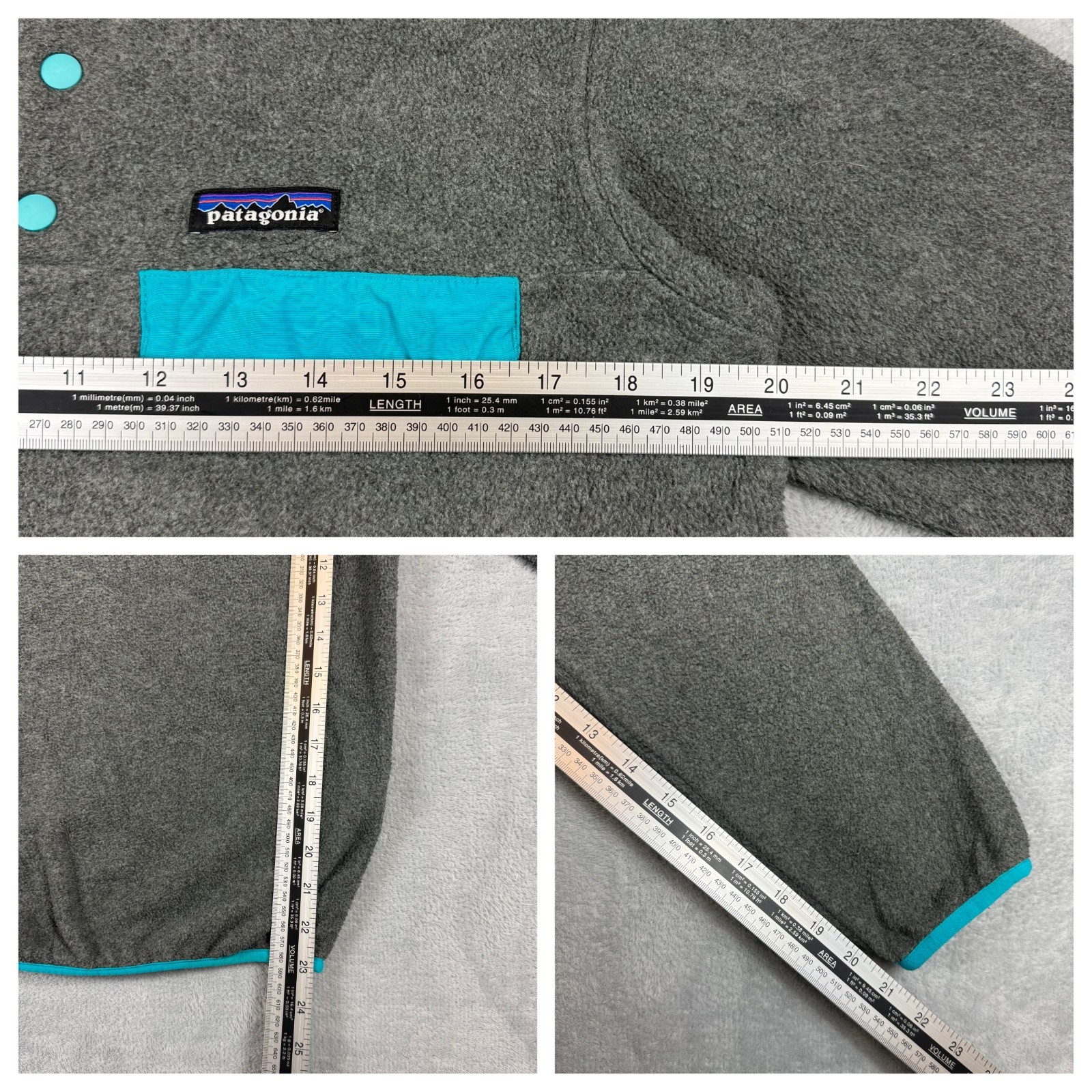 Vintage Patagonia Synchilla 2000's Grey Blue Snap Button T Fleece XS Sweatshirt image 6
