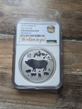 2019 Australia Silver Lunar Year of the PIG NGC Gem Uncirculated 1oz $1 Coin ER