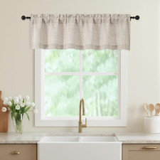 Linen Valances for Windows, Light Filtering Faux Linen Textured Small Short Wind