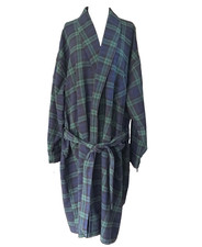 Vtg LL Bean Men's Flannel Robe Size XL Plaid Belted Collared 100 Cotton Pockets