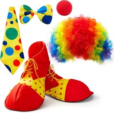 Clown-Kostüm Zubehör 6-teilig – Wig, Nase, Schuhe, Schleife, Krawatte (Halloween