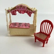 Fisher Price Loving Family Dollhouse Furniture Canopy Bed Chair Kid Bedroom 2008