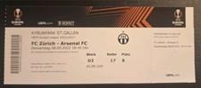TICKET 22/3 EL FC Zurich v Arsenal Mint And Unused