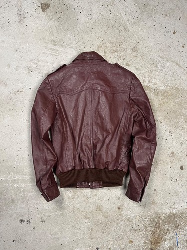 Vintage 90s Burgundy Genuine Leather Bomber Utility Jacket Womens - Picture 2 of 14