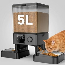 Smart Automatic Cat Feeder 5L Dual Stainless Bowls Timed Meals Voice Recorder