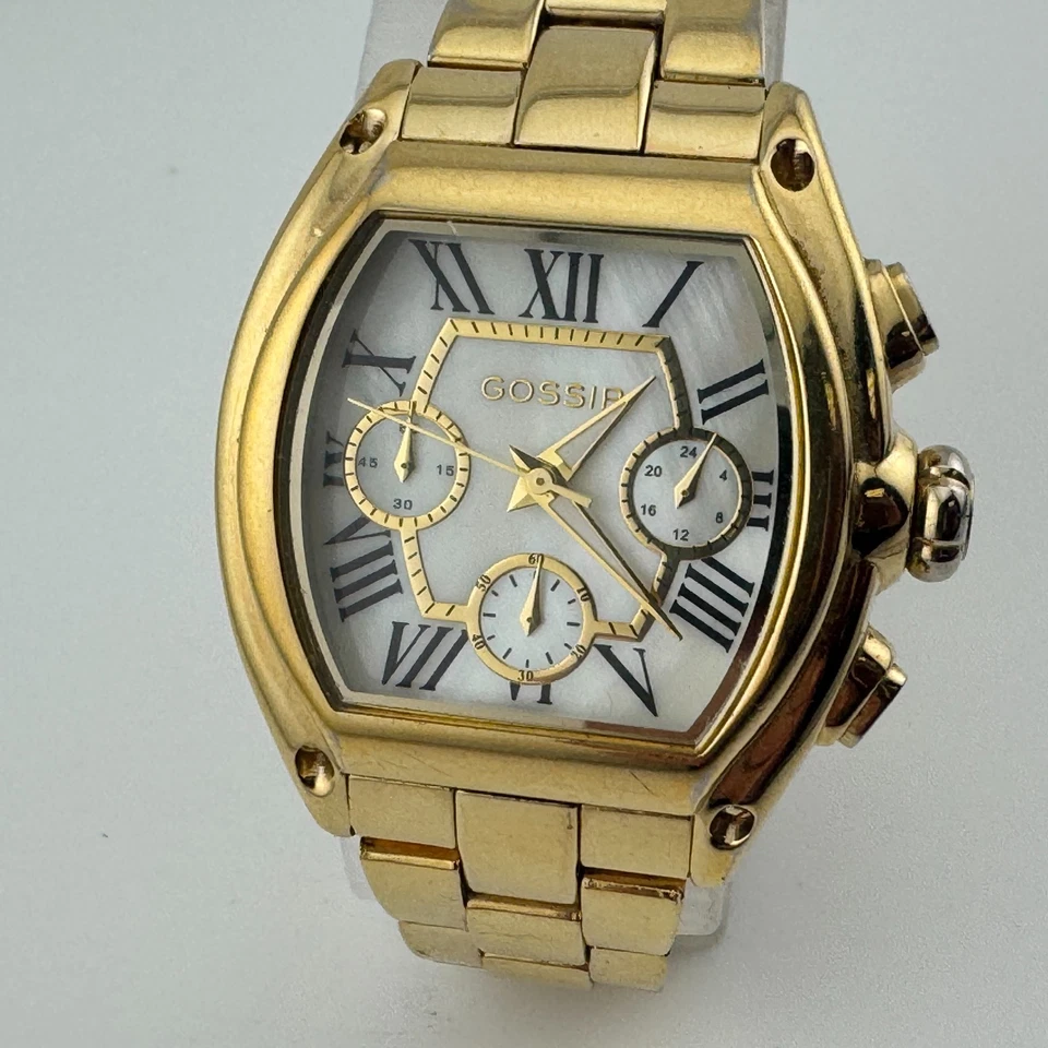 Reloj de Cuarzo Gossip Unisex Tono Dorado Barril Japón Analógico Cronógrafo Batería Nueva Foto 2 de 4
