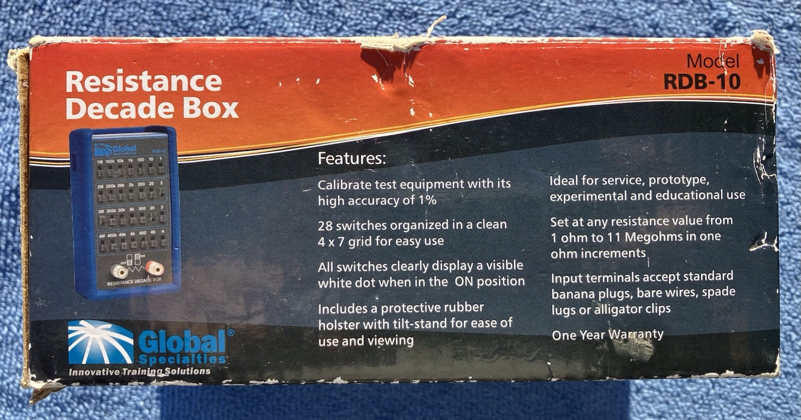 Global Specialties Resistance Decade Box RDB-10 w/Rubber Cover / Probes / Box