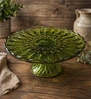 Vtg Retro Avocado Green Anchor Hocking Fairfield Pedestal Cake Plate 10” 1970s