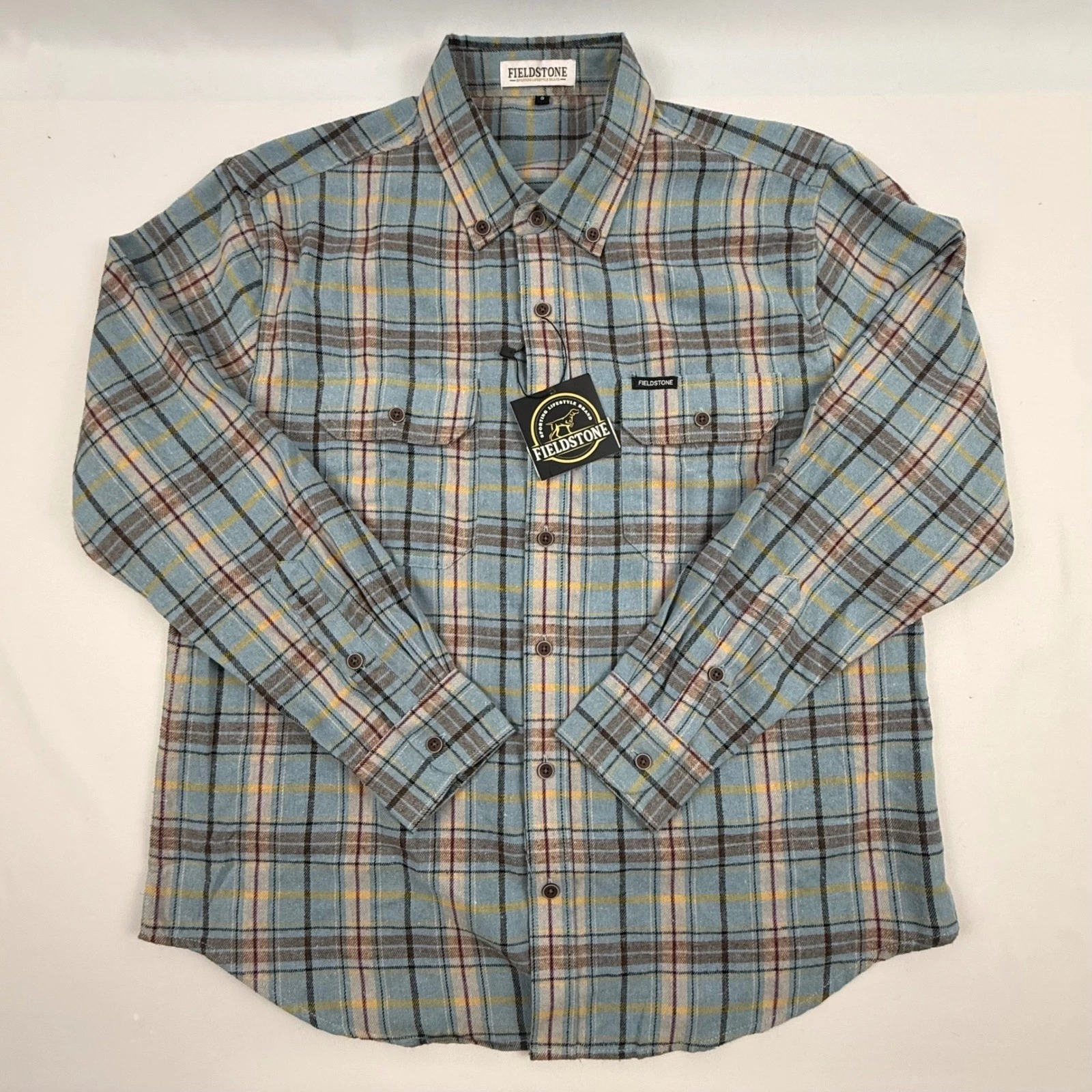 Fieldstone Craftsman Blue Flannel Shirt Mens Small Plaid Button Down NWT