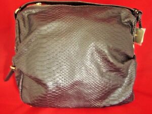 FURLA ITALY Snake Embossed Dark Brown Leather Large Hobo Bag NEW | eBay
