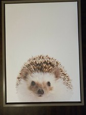 Kate and Laurel Sylvie Hedgehog 24 inch by 18 inch Canvas Wall Art with Grey Fra