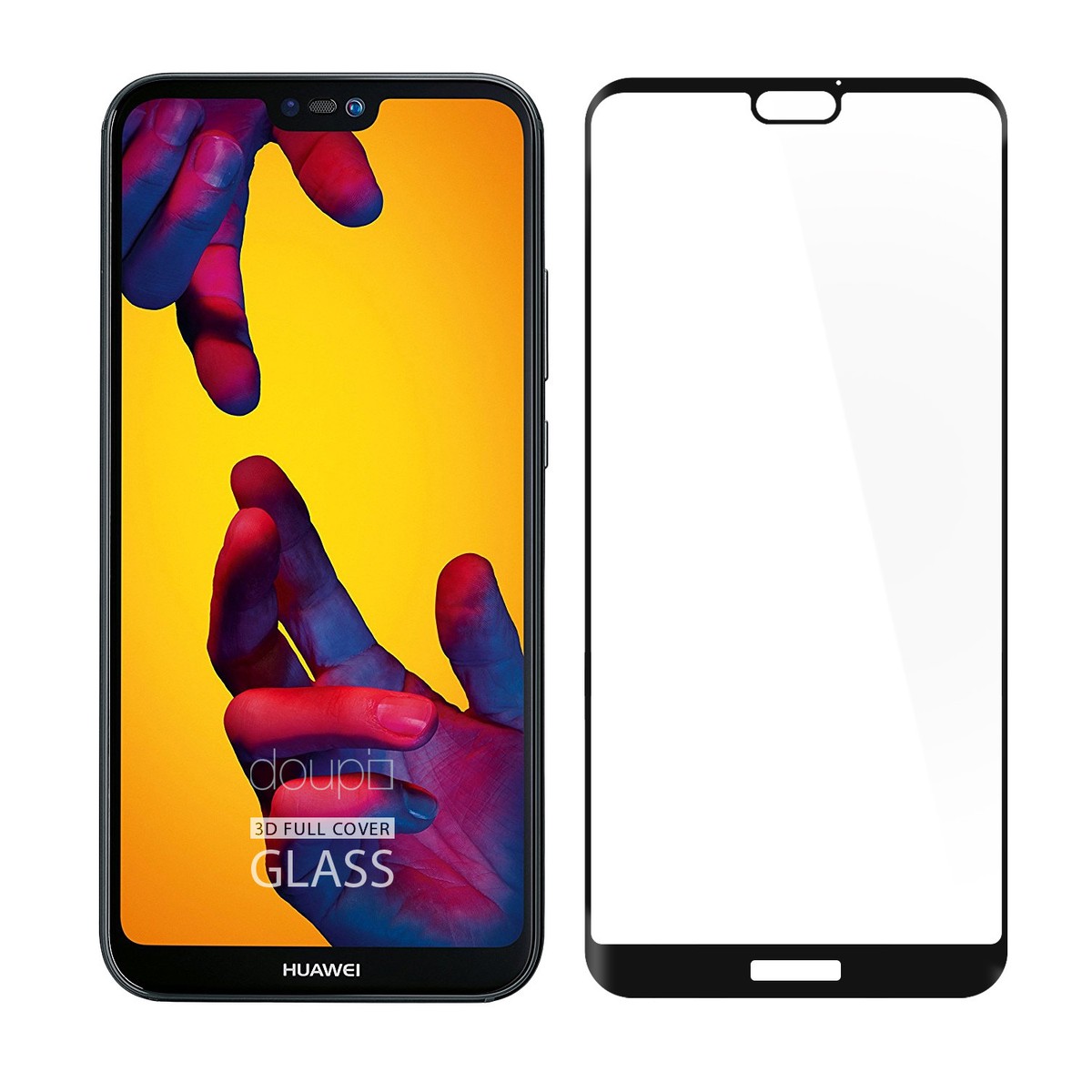 Protection écran Verre Trempé 9D Pour Huawei P20 Lite - Noir - Couverture Complète - Neuf