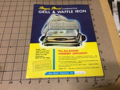 original Vintage 1950's Ad Sheet/s: MAGIC MAID - GRILL & WAFFLE IRON son-chief 
