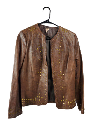 Reba Leather Jacket Womens Small Gold Studded Bro… - image 1