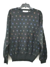 VTG John Ashford Mens Navy Blue Crew Neck Long Sleeve Embroidered Sweater L