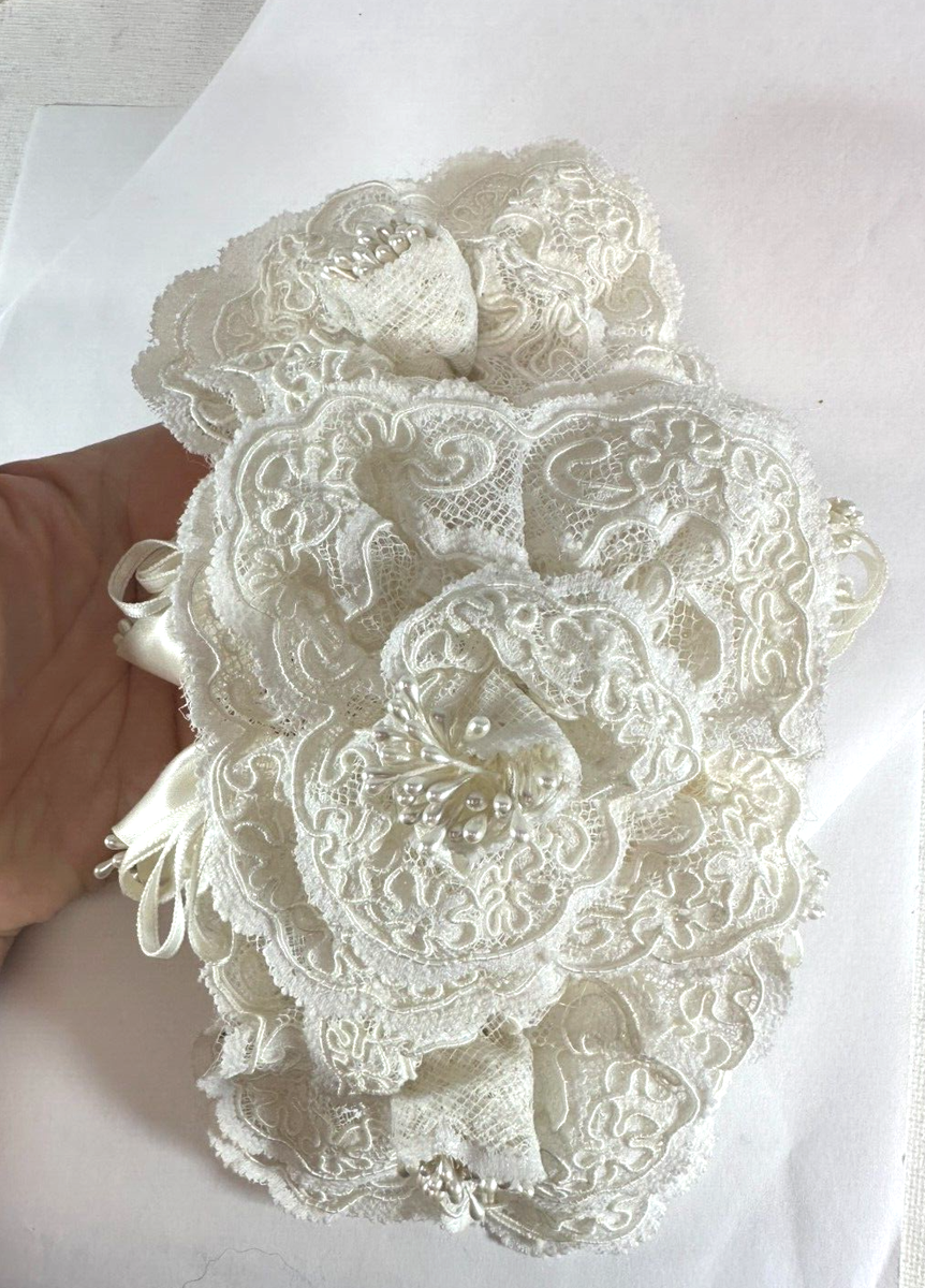Vintage Hair Comb Bridal 1980s Lace White Huge Puffy Wedding