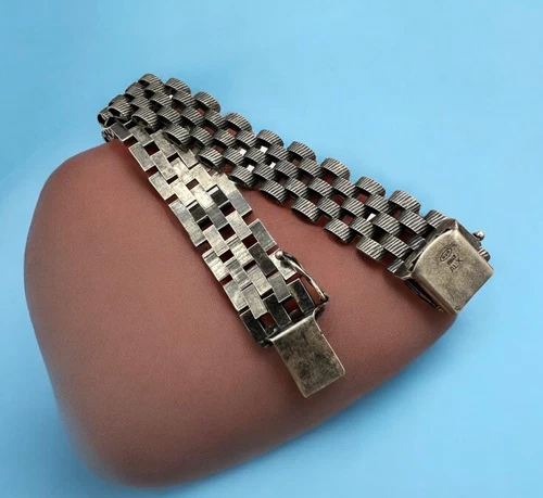 1980s Vintage Old 925 Sterling silver big MEN jewelry Bracelet 21.5g Italy gift