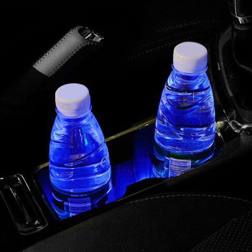 Blue LED Solar Cup Pad Cover Car Interior Parts Decoration Light Auto Accessory
